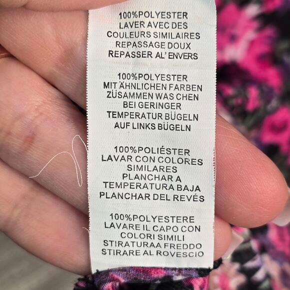 Pretty Little Thing Dress Womens Black Pink Floral Bow Slit Bodycon Cottagecore - Picture 7 of 13